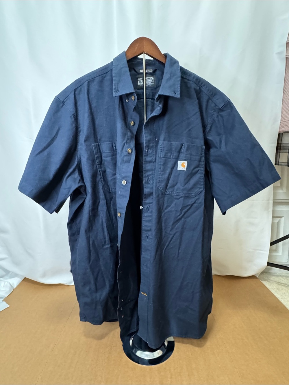 Carhartt Men’s Navy Short-Sleeve heavy Work Shirt 2XL